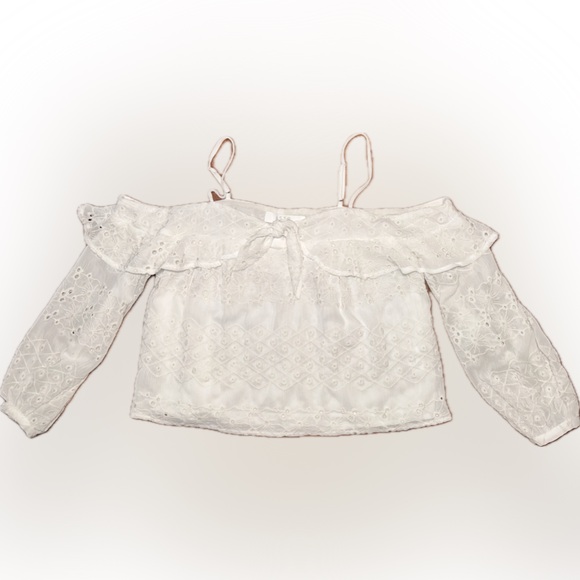 Astr the Label White Gauzy Eyelet Off Shoulder Flowy Cottagecore Peasant Top M - Picture 6 of 15